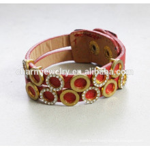 Fashion Leather Double Metal Red Strap Bracelet PSL001